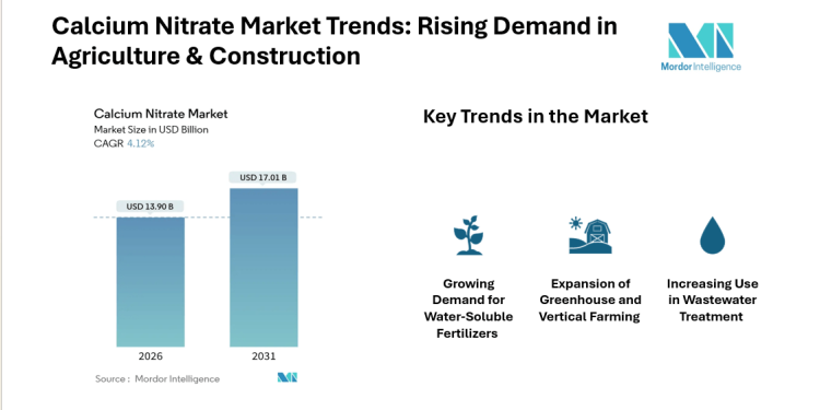 Calcium Nitrate Market Growth at 4.12% CAGR, Global Revenue to be at USD 17.01 Billion by 2031 | Mordor Intelligence